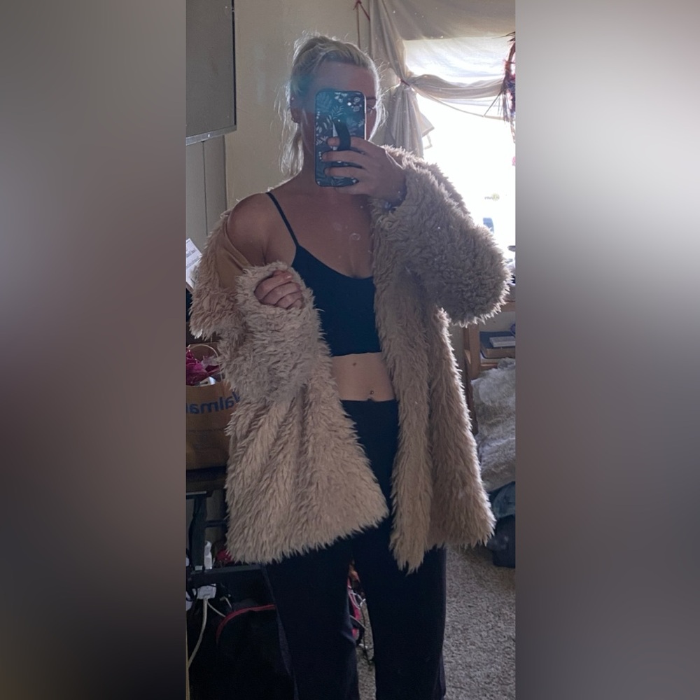 Thread & Supply Gold Cream Teddy Jacket Oversized Fuzzy